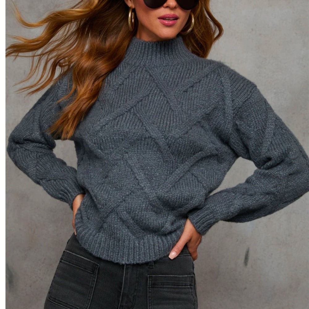 Vici Gray Sweater with Cable Knit Design NWT
